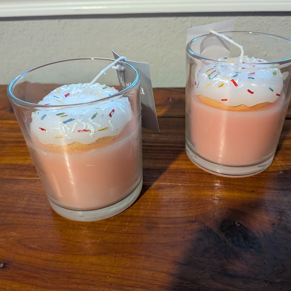 Set of 2 Sprinkle Donut Candles Martha Stewart Unused Light Pink Unscented